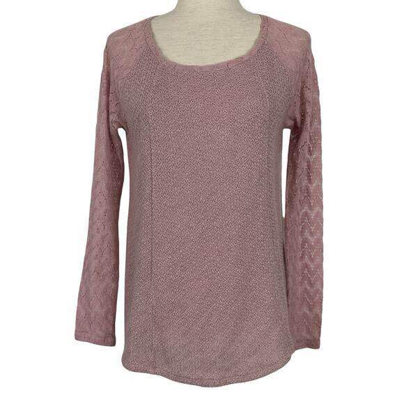 Anthropologie One September Top Small Dusty Rose Lace Feather Boho Mixed Thermal - Picture 1 of 16